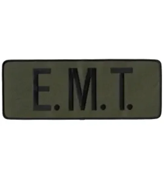 EMT Tactical Back Patch 4 X 11 Black on Olive Drab