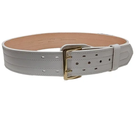 Leather Duty Belt Sam Browne 4 Row Stitch White 2 1/4" Plain