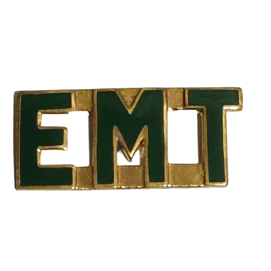 Collar Pins Insignia E.M.T. EMT Emergency Medical Gold Green