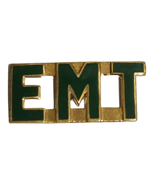 Collar Pins Insignia E.M.T. EMT Emergency Medical Gold Green