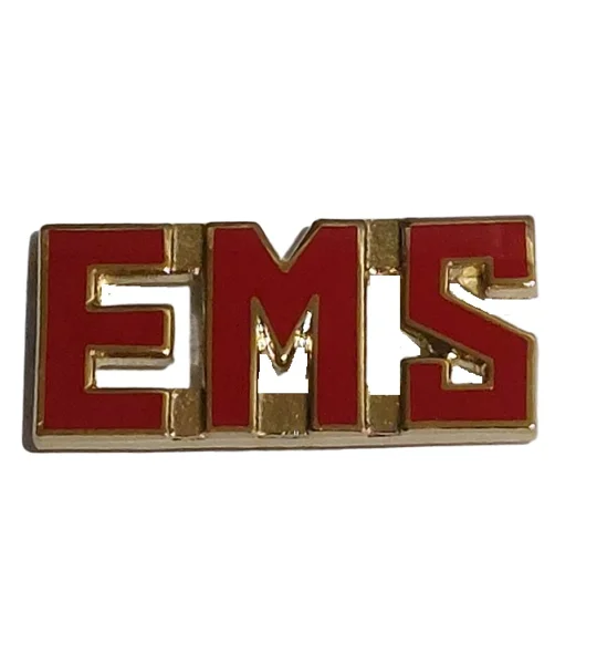 Collar Pins Insignia E.M.S. EMS Emergency Medical Gold Red