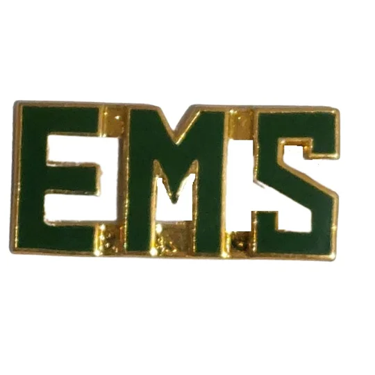 Collar Pins Insignia E.M.S. EMS Emergency Medical Gold Green