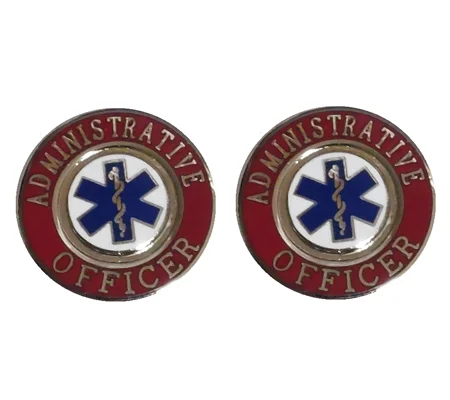 Collar Pin Set Round EMS Rescue Star of Life Administrative Officer