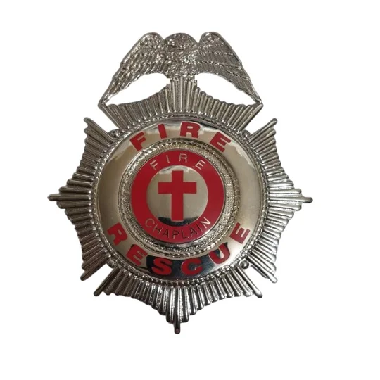 Sunburst Eagle Top Badge Fire Rescue Silver Chaplain