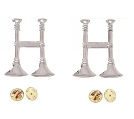 Collar Pins Bugles Cut Out 2 Bugles Side by Side Silver Captain