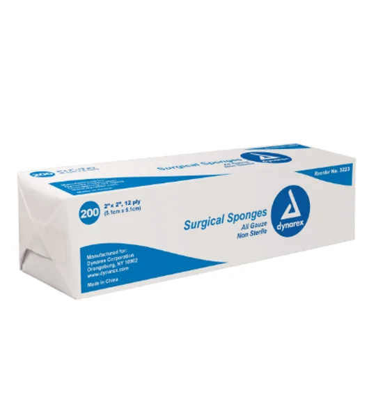 Gauze Sponge Cotton 12-Ply 2 X 2 NonSterile 200 Pk