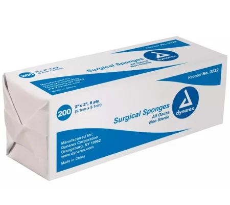 Gauze Sponge Cotton 8-Ply 2 X 2 NonSterile 200 Pk