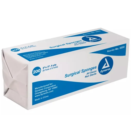 Gauze Sponge Cotton 8-Ply 2 X 2 NonSterile 200 Pk