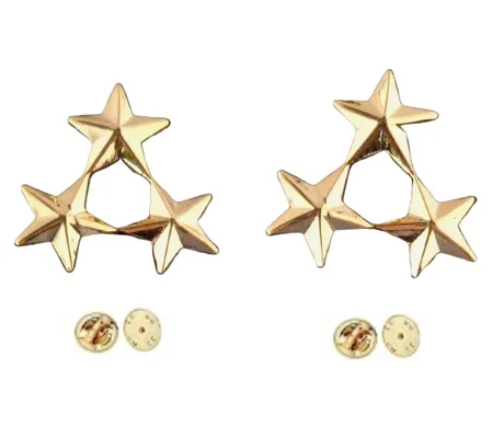 3 Star Cluster Collar Pins Gold Chief Military Officer Insignia 3/8"