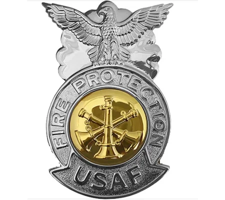 USAF Air Force Firefighter Shield Badge Silver 3 Bugles