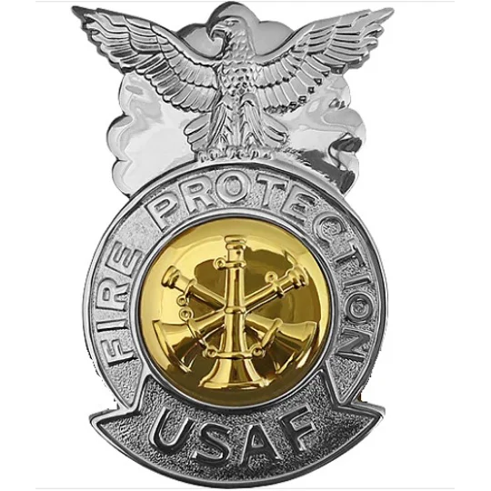 USAF Air Force Firefighter Shield Badge Silver 3 Bugles