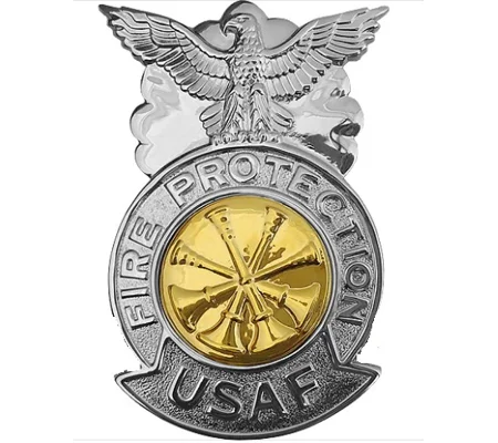 USAF Air Force Firefighter Shield Badge Silver 4 Bugles
