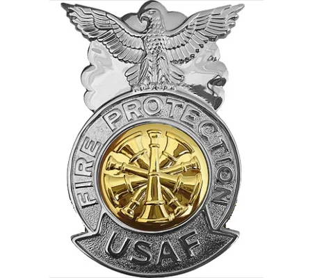 USAF Air Force Firefighter Shield Badge Silver 5 Bugles