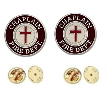 Chaplain Fire Dept Round Disc Collar Insignia Set