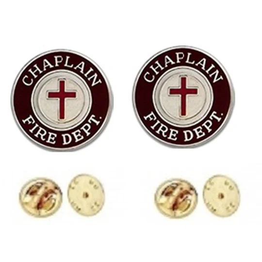 Chaplain Fire Dept Round Disc Collar Insignia Set