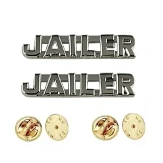 Collar Pins Insignia JAILER Letters Silver Nickel