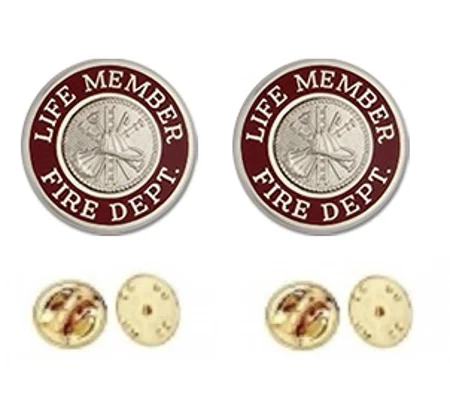 Life Member Fire Dept Round Disc Collar Insignia Set