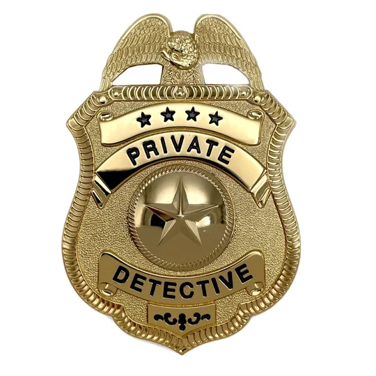 Private Detective Investigator Shield Badge Gold with Clip