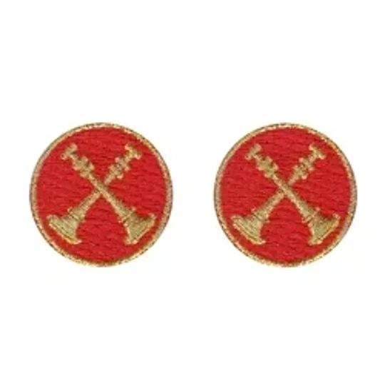 Battalion Chief 2 Crossed Bugles Collar Insignia Red Gold Embroidery