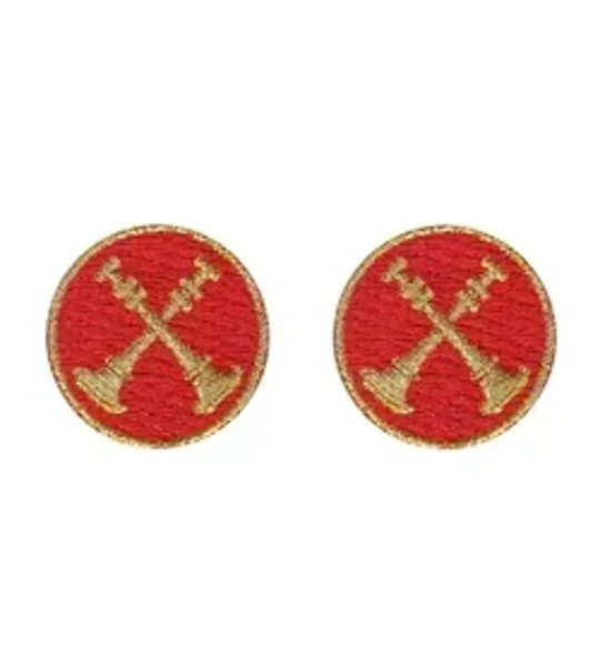 Battalion Chief 2 Crossed Bugles Collar Insignia Red Gold Embroidery