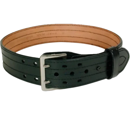 Leather Duty Belt Sam Browne 4 Row Stitch Black 2 1/4" Basket Weave