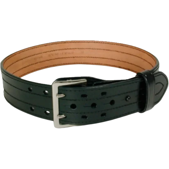 Leather Duty Belt Sam Browne 4 Row Stitch Black 2 1/4" Basket Weave