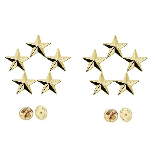 5 Stars 3/8" Cluster Collar Pins Military Officer Insignia