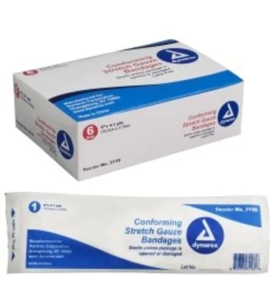 Conforming Bandage Stretch Gauze 6" x 4 Yard Rolls 6 Pack Sterile