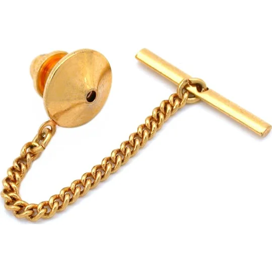 Gold Plated Pin Back Tie Tack Jewelry Clutch Chain