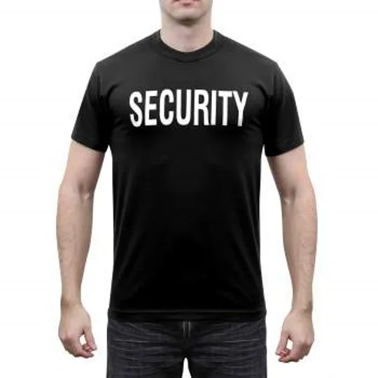 Security Black with White Print Front & Back T-Shirt