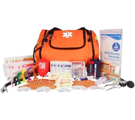 First Aid Large EMT First Responder Trauma Bag Orange Stocked