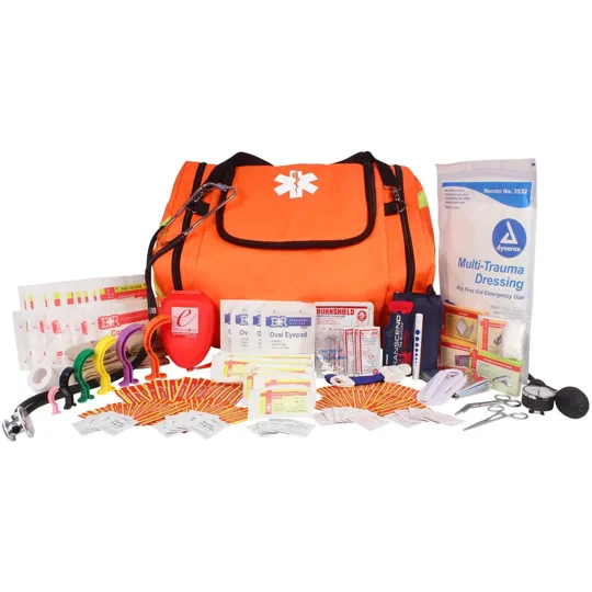 First Aid Large EMT First Responder Trauma Bag Orange Stocked