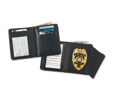 Leather Bi Fold Badge Wallet Shield Cut Out