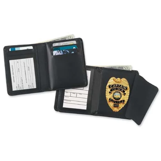Leather Bi Fold Badge Wallet Shield Cut Out