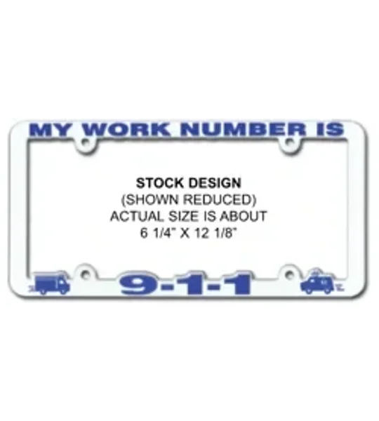 Vehicle License Plate Frame Plastic My Work Number is 911 Blue