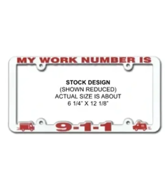 Vehicle License Plate Frame Plastic My Work Number is 911 Red