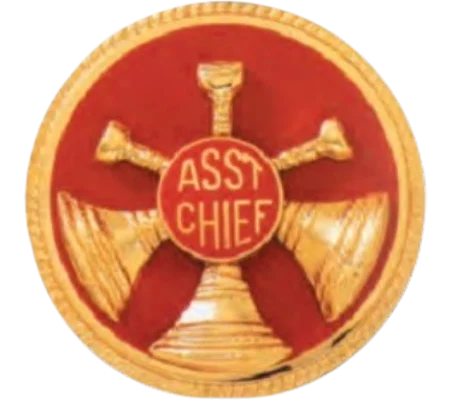 Hat Pin Bugles Disc 3 Bugle Gold - Red Asst Chief Screw Post