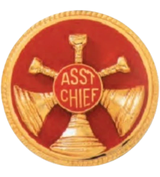 Hat Pin Bugles Disc 3 Bugle Gold - Red Asst Chief Screw Post
