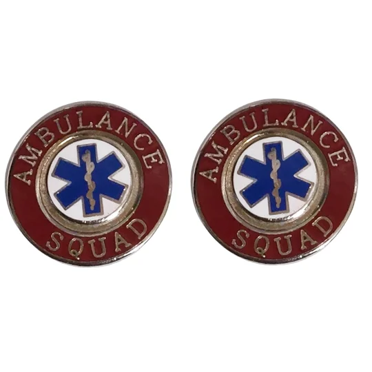 Collar Pin Set Round EMS Rescue Star of Life Ambulance Squad