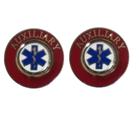 Collar Pin Set Round EMS Rescue Star of Life Auxiliary