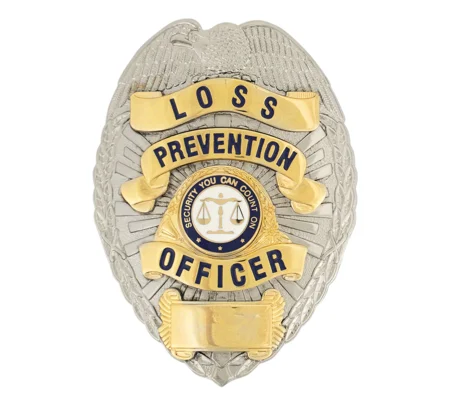 Loss Prevention Security Officer Shield Chest Badge Gold Silver