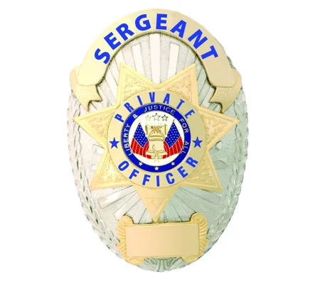 Sergeant Private Officer Gold on Silver Shield Badge