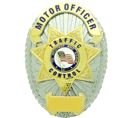 Motor Officer Traffic Control Gold on Silver Shield Badge