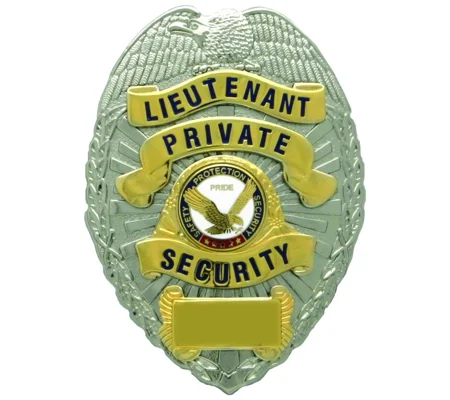 Lieutenant Private Security Gold on Silver Shield Badge