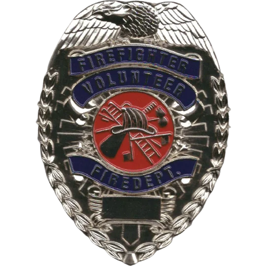 Volunteer Firefighter Fire Department Shield Badge Nickel Silver