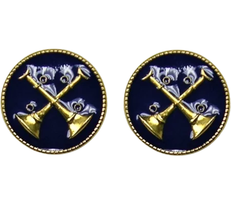 Collar Pins Bugles Disc 2 Bugles Crossed Battalion Chief Gold Blue