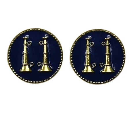 Collar Pins Bugles Disc 2 Bugles Side by Side Captain Gold Blue