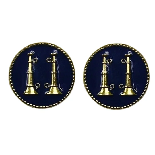 Collar Pins Bugles Disc 2 Bugles Side by Side Captain Gold Blue