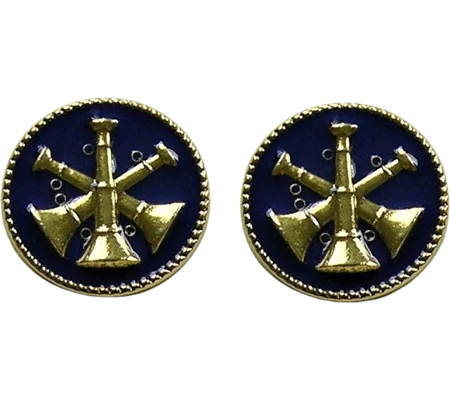 Collar Pins Bugles Disc 3 Bugles Crossed Assistant Chief Gold Blue