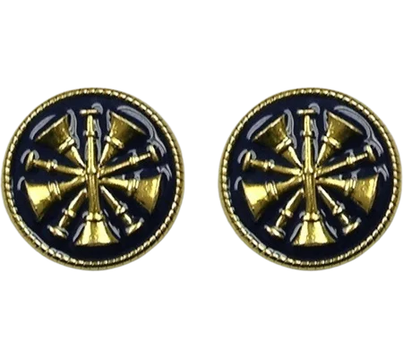 Collar Pins Disc 5 Bugles Crossed Fire Chief Gold Blue